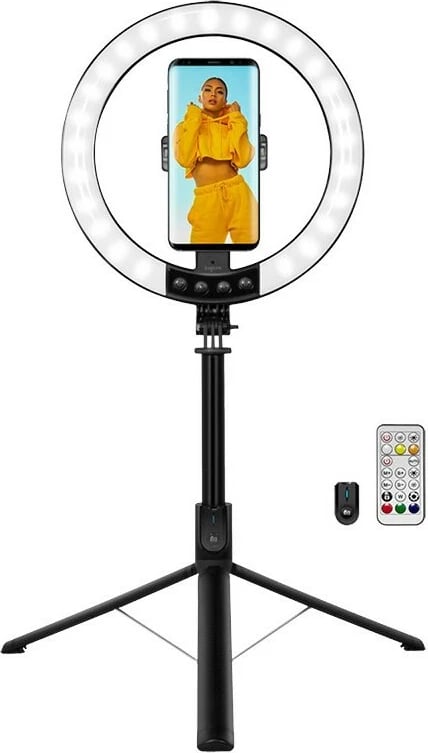 Dritë unazore LED LogiLink AA0156 me tripod, mbajtës për celular, 1500 lm, 17.8 cm, e zezë
