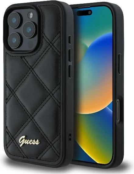 Mbështjellës Guess Quilted Metal për iPhone 16 Pro Max, i zi