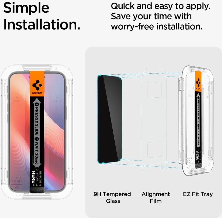 Mbrojtës ekrani Spigen Glas.tR EzFit Privacy për iPhone 15/16, 2 copë