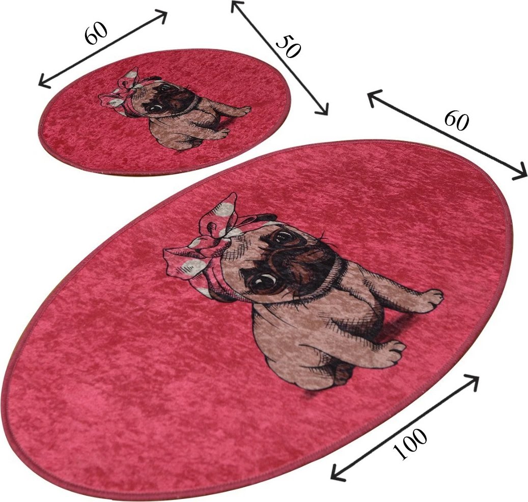 Set tapetash për banjo (2 copë), Mijölnir, ngjyrë rozë me qen Pug