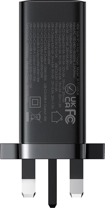 Karikues mur Joyroom JR-TCG05UK GaN, 140W, 3x USB-C, 1x USB-A, me kabllo USB-C/USB-C 240W 1.2m, i zi