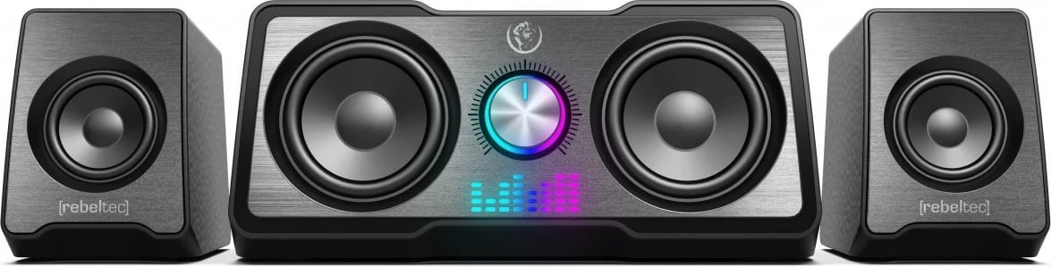 Altoparlantë multimedia Rebeltec ROCK 2.1, me subwoofer, RGB LED, i zi