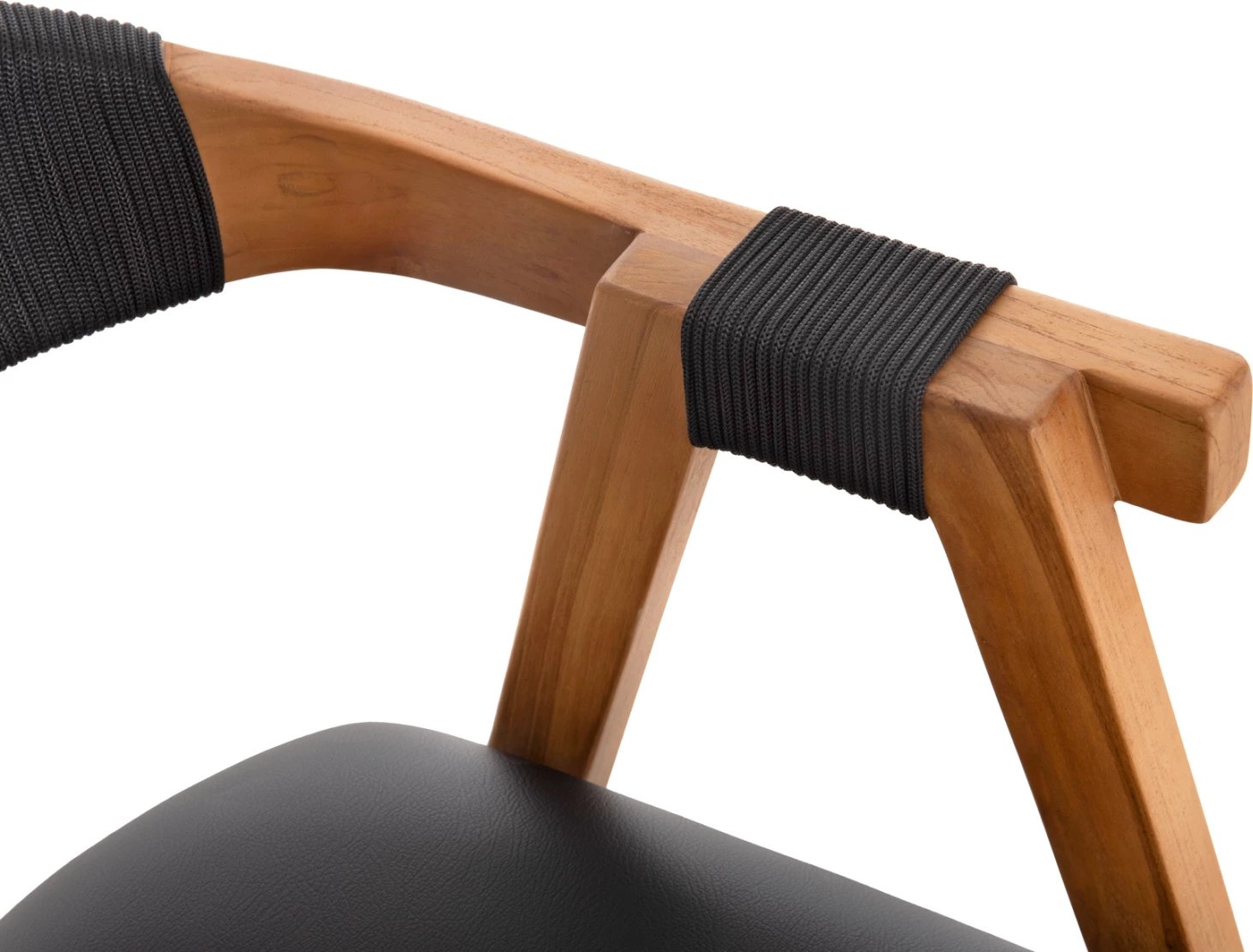 Karrige ngrënieje RIMINI FH9867.02 dru TEAK ngjyrë natyrale-me litar të zi & ndenjëse PU 60x61x76Hcm