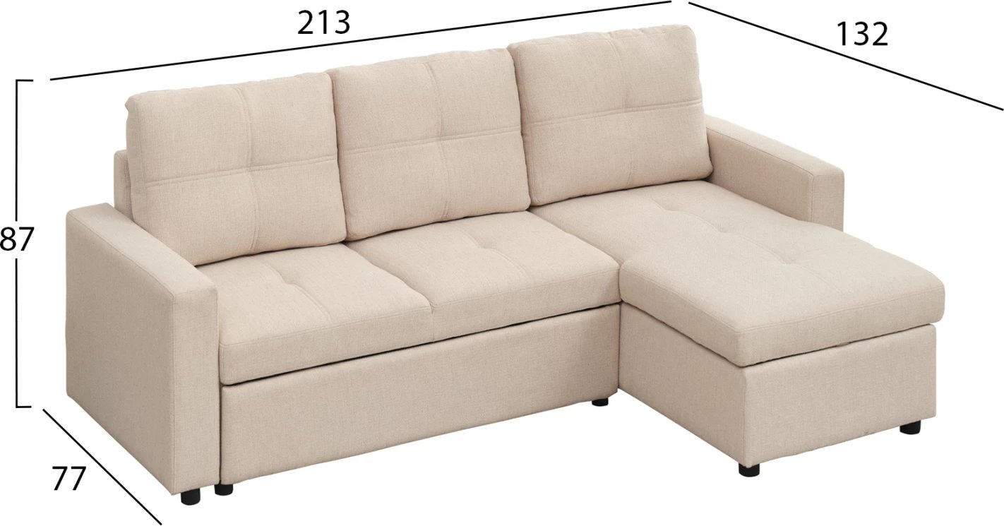 Kënd-sofë krevate, ngjyrë bezhë, i kthyeshëm, SALINO FH3285.03, 213x132x87cm