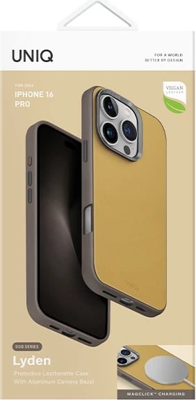 Mbështjellës UNIQ Lyden DS për iPhone 16 Pro 6.3", Magclick, verdhë-gri