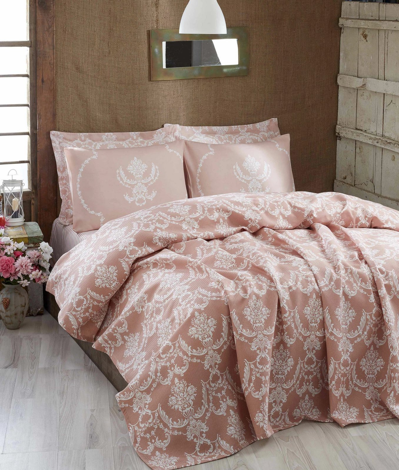 Set piké dhe jastëk L'essentiel, pambuk i pastër, ngjyrë pluhur-bardhë