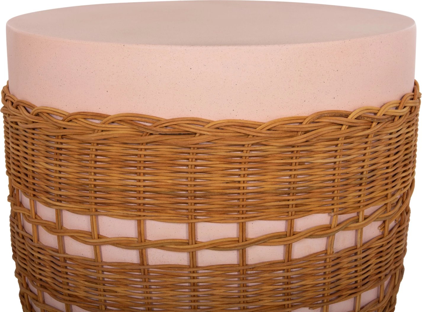 Tavolinë anësore rrethore VILHENA, fibër çimentoje, rozë, ratan natyral, FH18166, 44.5x45cm