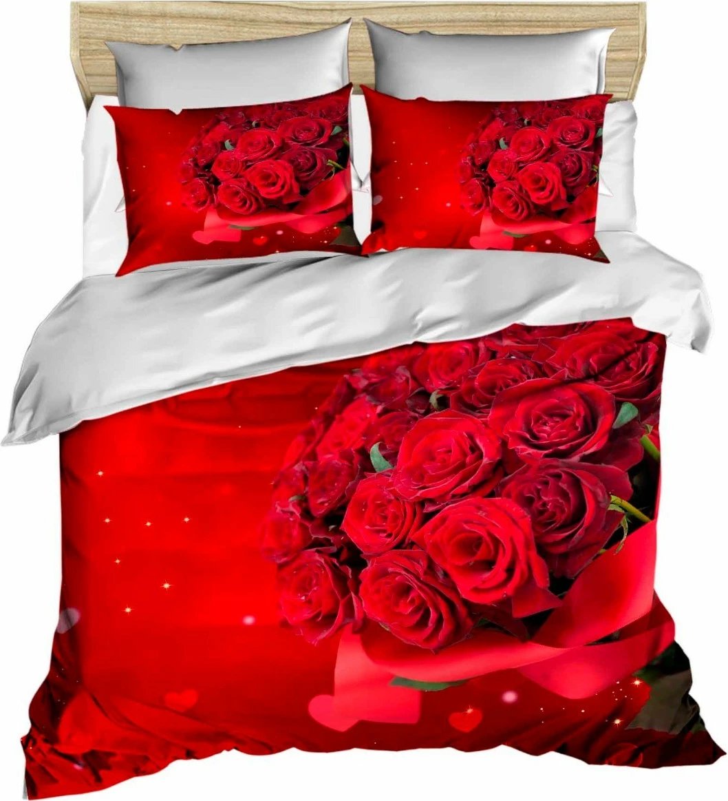 Set mbulesë për jorgan king size, L'essentiel, 195, ngjyrë e kuqe dhe e bardhë, 3 pjesë