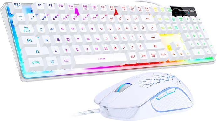 Set tastierë + maus MageGee K1, me kabllo, RGB, 104 taste, DPI 3200, Bardhë