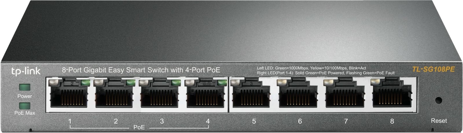 Switch TP-Link 8-Port Gigabit Easy Smart me 4-Port PoE, Managed, L2, Gigabit Ethernet (10/100/1000)