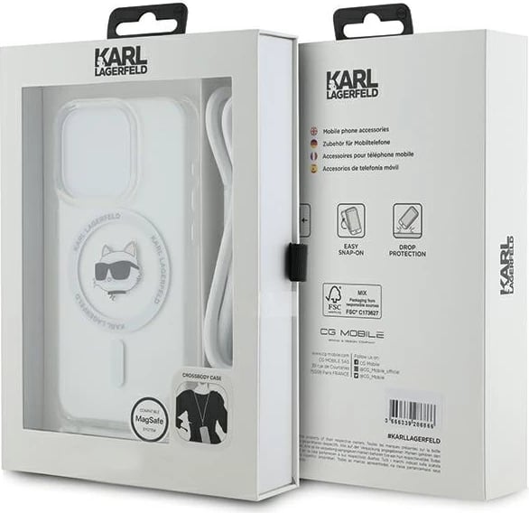 Mbështjellës Karl Lagerfeld IML Choupette Head & Cord MagSafe për iPhone 14 Pro, Transparent