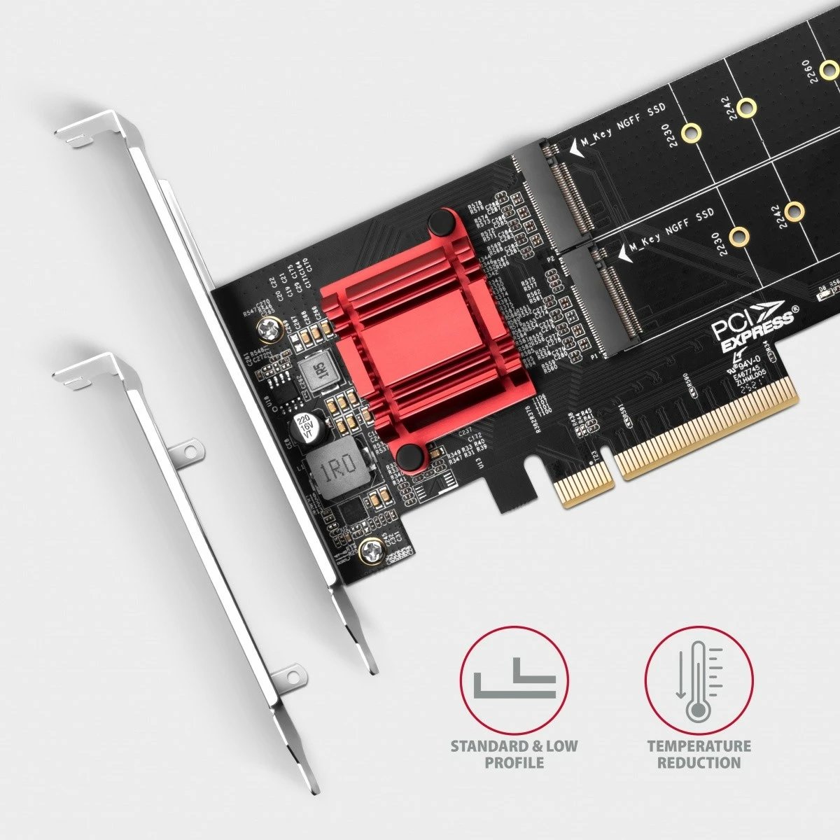 Kontroller PCIe AXAGON PCEM2-ND, 2x M.2 NVMe, RAID, për pllakë amë pa bifurcation, me mbulesë standarde dhe low profile