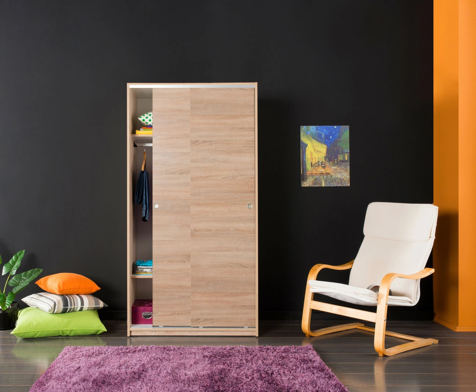 Dollap me dyer rrëshqitëse, ngjyrë Sonomo, Hanah Home, SWD-402-SS-2, 94x52x182 cm