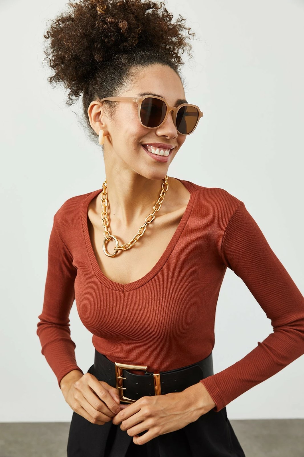 Bluzë për gra Jumeon, ngjyrë e kuqe tullë, X2240