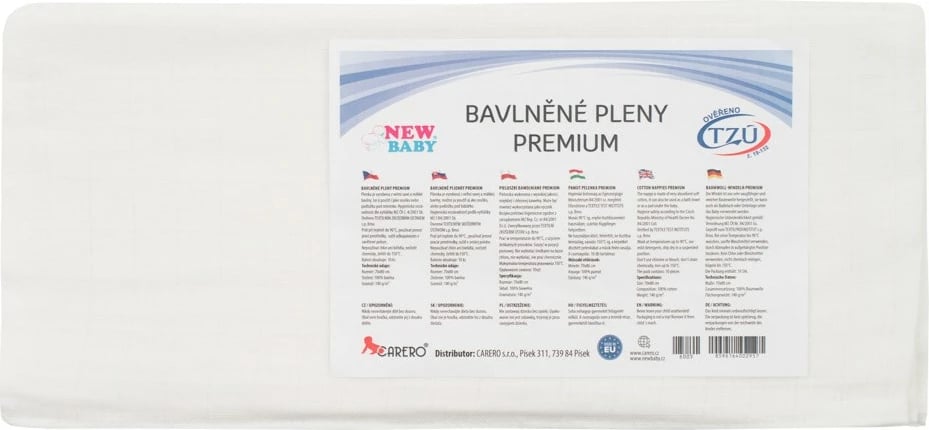 Pelena pëlhure bebe NEW BABY PREMIUM 70x80 cm 100% pambuk 140 g/m2, e bardhë, set 10 copë