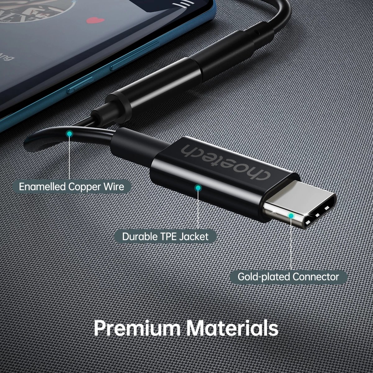 Adapter audio Choetech AUX003, USB-C në 3.5mm, i zi