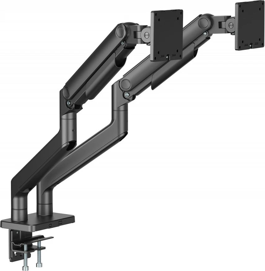 Mbajtës tavoline për dy monitorë, Digitus DA-90474, deri 45", 2x 20 kg, mekanizëm suste, VESA 75x75/100x100, i zi
