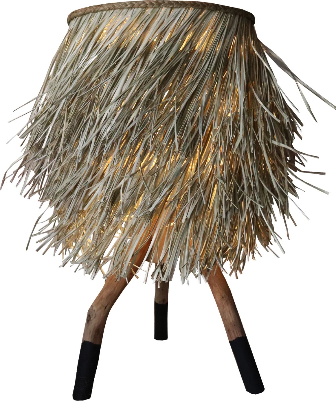 Llambë tavoline me këmbë teak dhe kapak seagrass, ngjyrë natyrale dhe e zezë, Φ30x30-60Hcm, FH7771