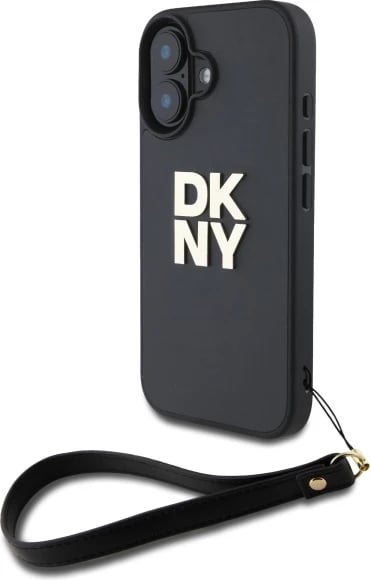 Mbështjellës DKNY Wrist Strap Stock Logo për iPhone 16, i zi