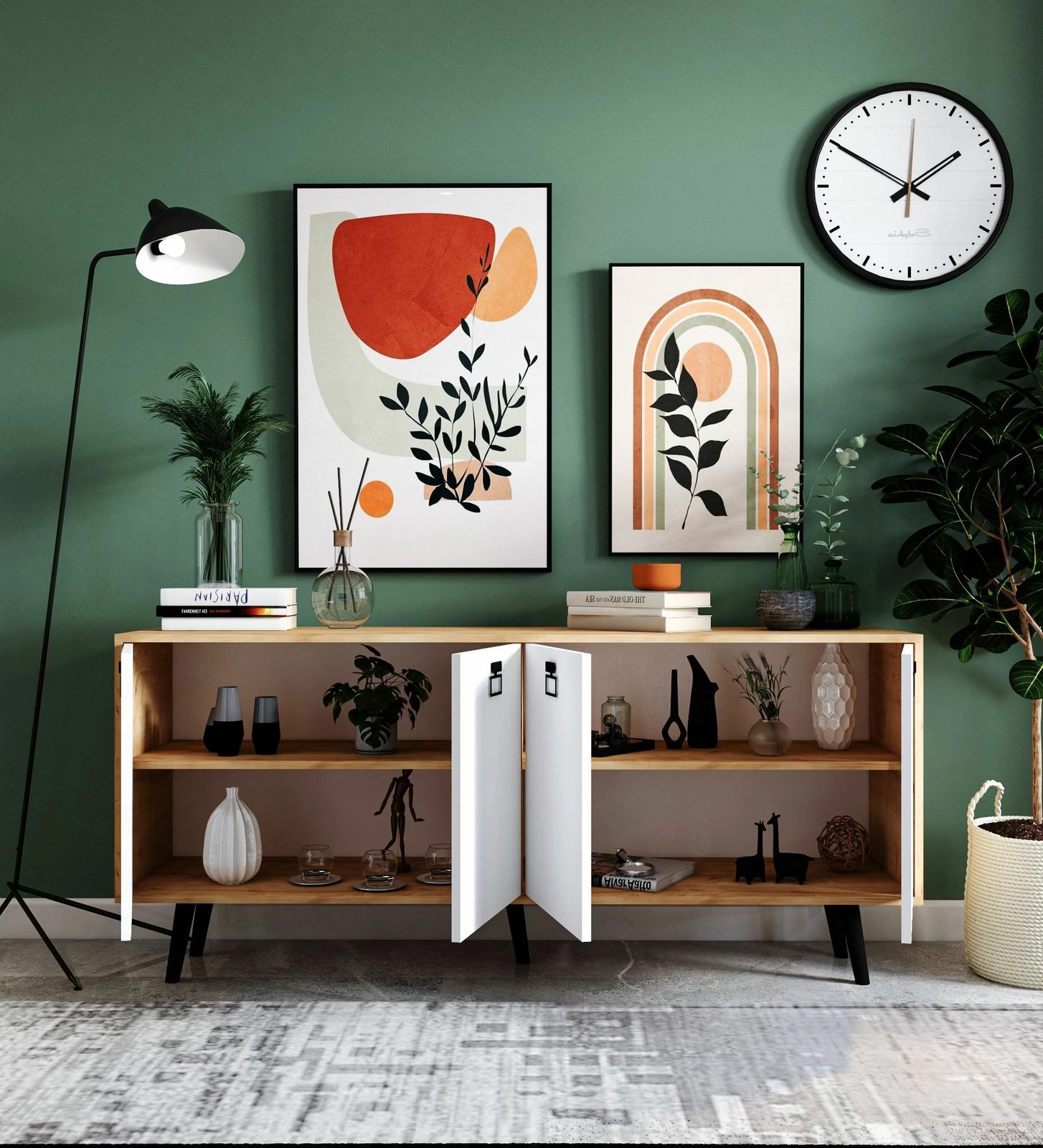 Konsolë moderne Skye Decor, Mirza 180, ngjyrë lis safir dhe e bardhë