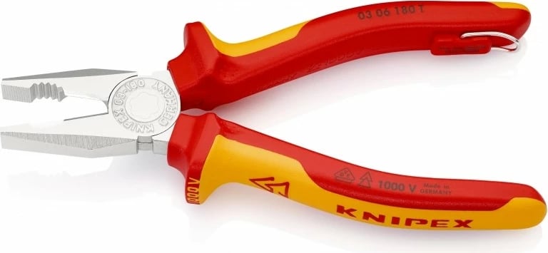 Kombinim pincash Knipex 03 06 180, dorezë plastike, 180mm, kuqe/verdhe
