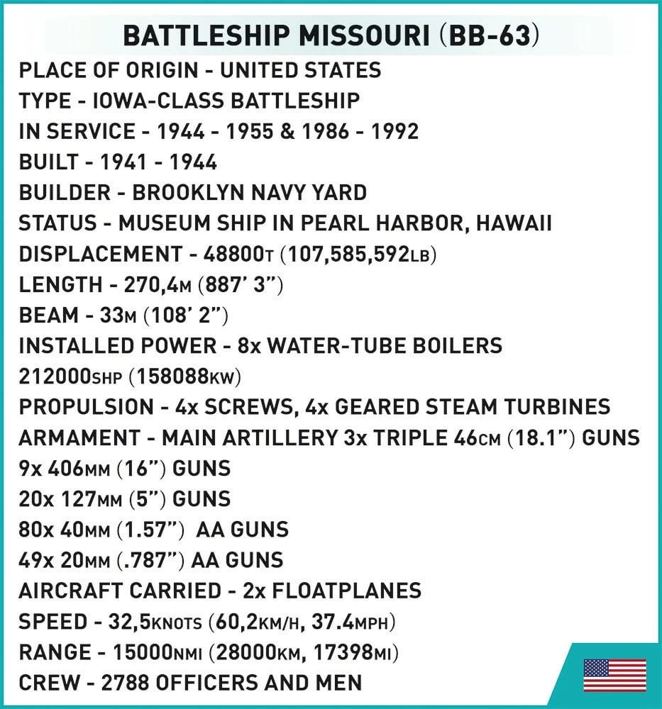 Set blloqesh Cobi Klocki Battleship Missouri BB-63, 2655 pjesë, Historical Collection Set blloqesh Cobi Klocki Battleship Missouri BB-63, 2655 pjesë, Historical Collection