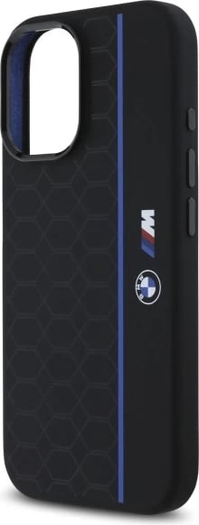 Mbështjellës BMW Silicone Hexagon Blue Line MagSafe për iPhone 16, Zi