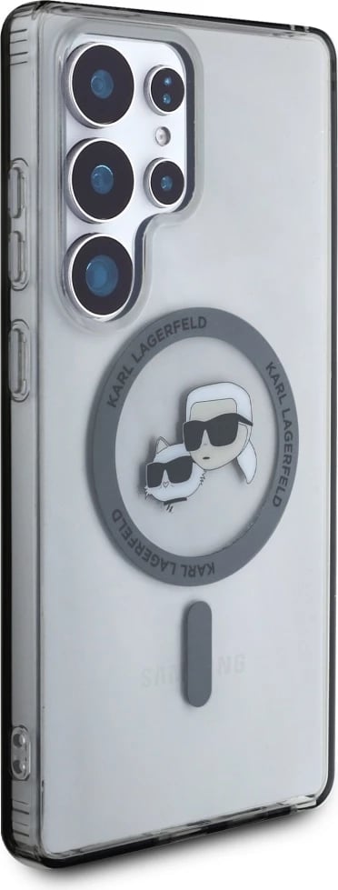 Mbështjellës Karl Lagerfeld Button Karl & Choupette Heads Printed Logo MagSafe për Samsung Galaxy S25 Ultra, zi