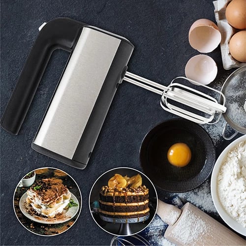 Mikser dore, Adler, AD 4225, 5 shpejtësi Turbo, 300W (max 800W), me 2 rrahëse dhe 2 hoka brumi, INOX