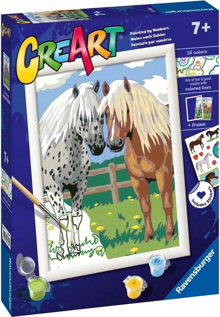Set pikturimi me numra Ravensburger CreArt Happy Horses, 15 ngjyra