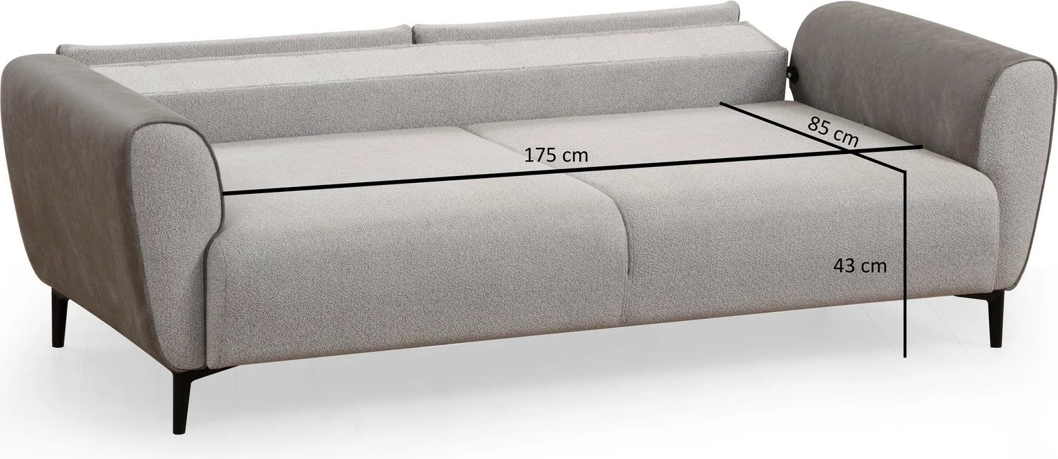 Divan-krevat treshe, Atelier del Sofa, aren, ngjyrë gri