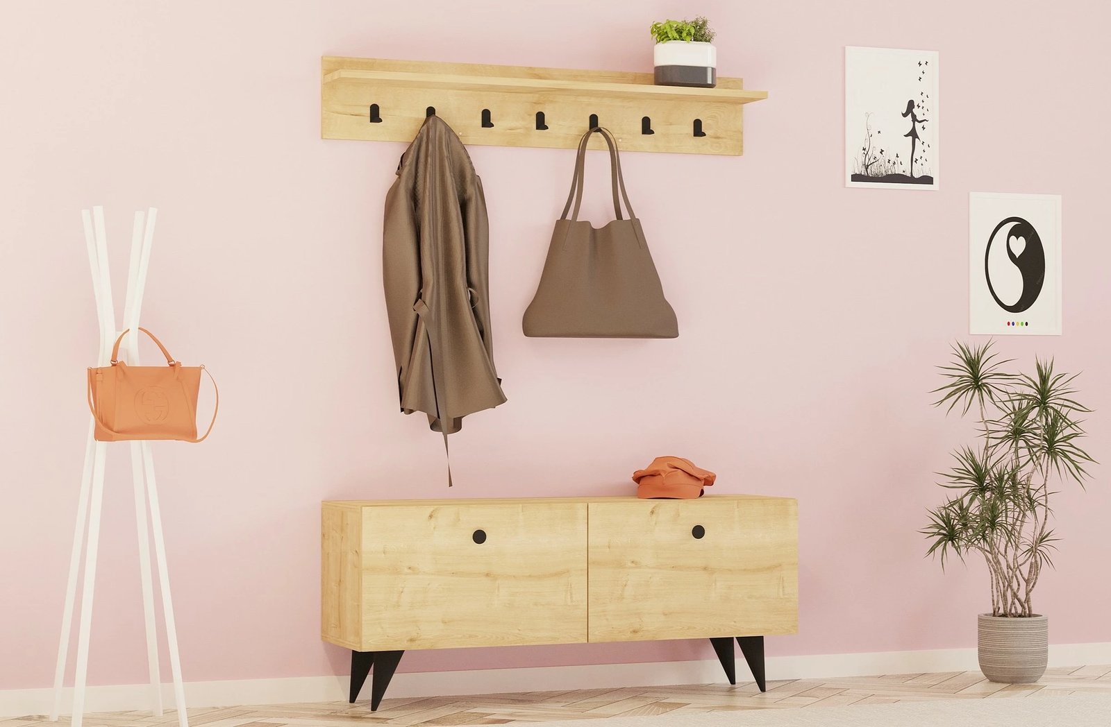 Stendë korridori Rupa, ngjyrë lisi, Hanah Home