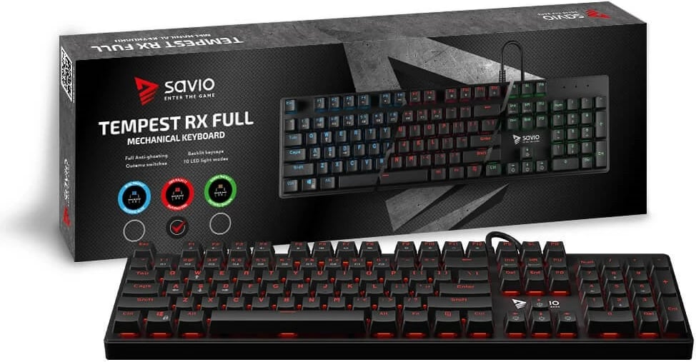 Tastierë për gaming Savio Tempest RX, e zezë/kuqe
