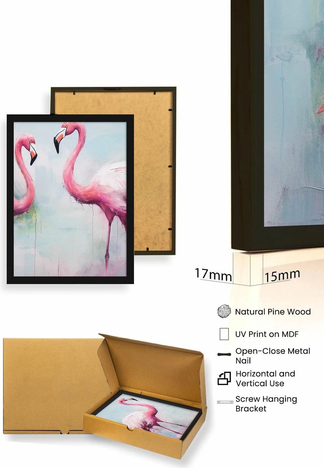 Pikturë dekorative me kornizë MDF (3 copë), Wallity, Huhu475S, 20x30cm