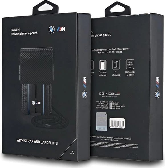 Mbështjellës BMW Carbon & Blue Stripe për telefon, i zi