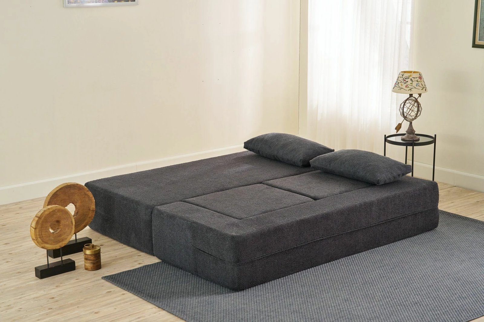 Divan-krevat dy ulëshe, ngjyrë antracit, Atelier del Sofa, me 2 pouffe