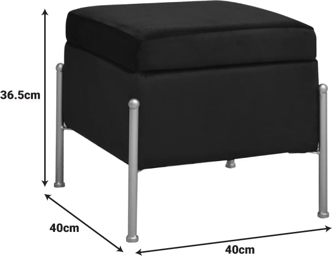 Tabure-trunk Panton, kadife e zezë, 40x40x36.5cm