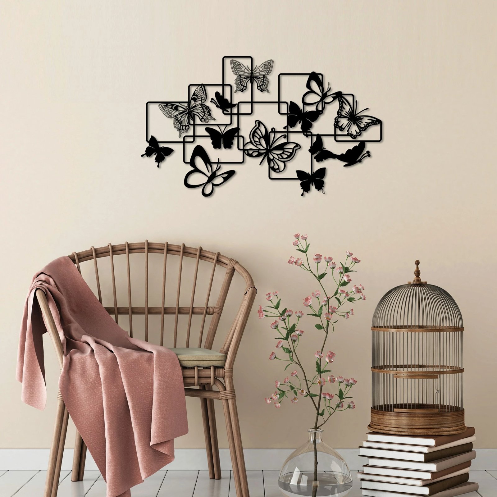 Aksesor dekorativ metalik për mur, flutura, Wallity, M