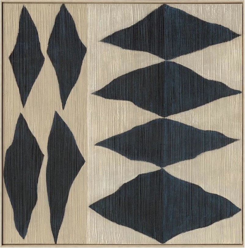 Pikturë dekorative SHAYE, kanavacë, ngjyrë bezhë, blu, dru natyral, 100x100x5cm