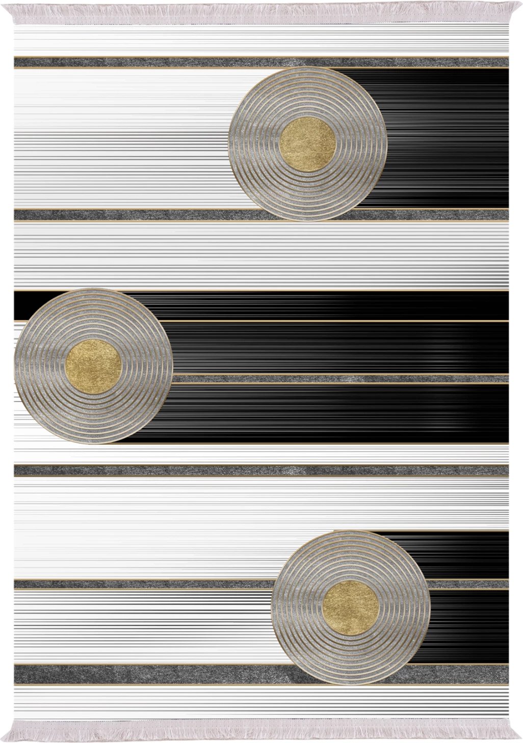 Tepih për dhomë ndeje JOSIANE me franja bardhë-zi-ari 180x280cm.FH7723.24