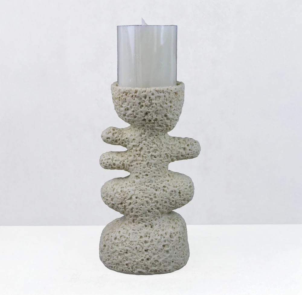 Mbajtës qirinjsh LUSTRE III, dekor, rrëshirë, bezhë, 14.5x9.5x25cm