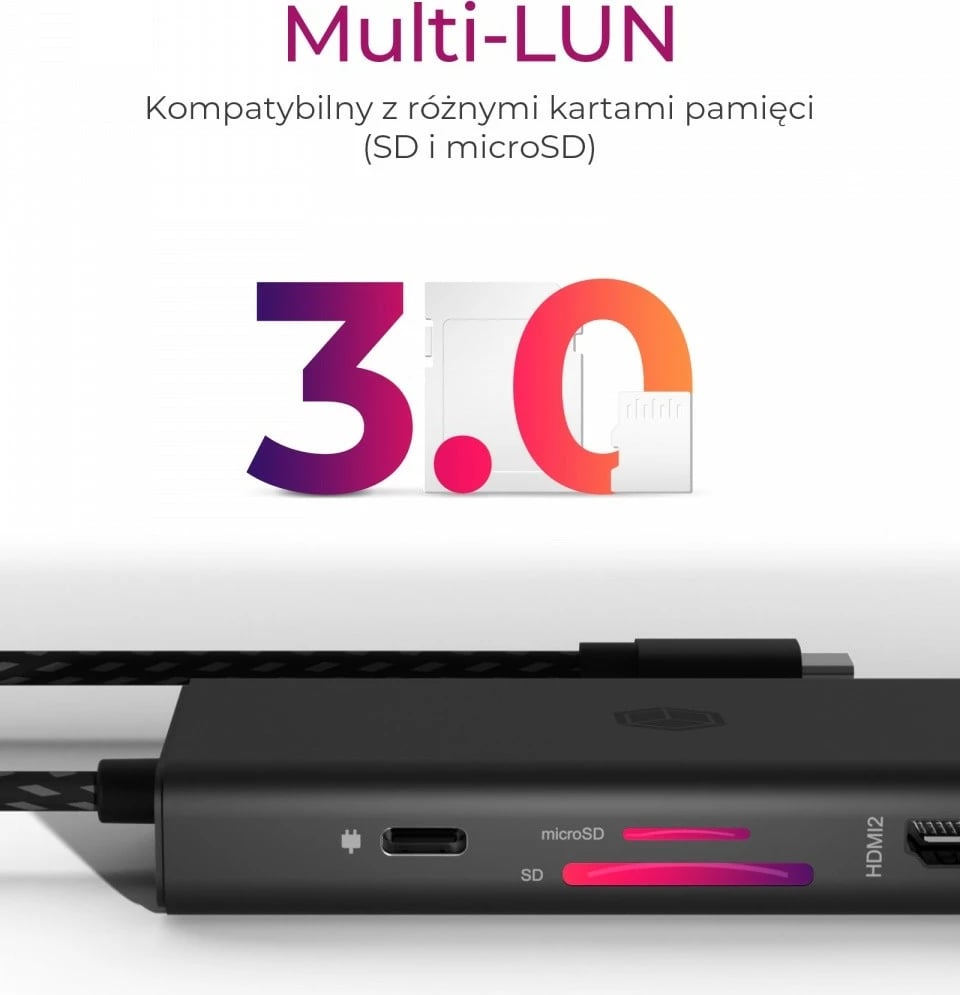 Docking station IcyBox IB-DK4011-CPD, 9-në-1, HDMI, DP, USB Type-C, e zezë