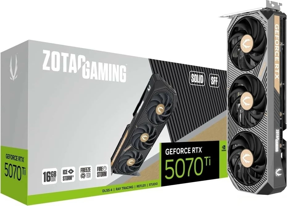 Kartë grafike, ZOTAC, GeForce RTX 5070 Ti SOLID SFF ZT-B50710D3-10P, 16GB GDDR7 256-bit, PCIe 5.0, 3x DisplayPort + HDMI