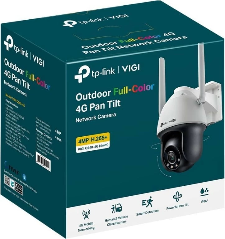 Kamerë sigurie TP-LINK VIGI C540-4G, 4MP, LTE, Pan/Tilt, e zezë/bardhë