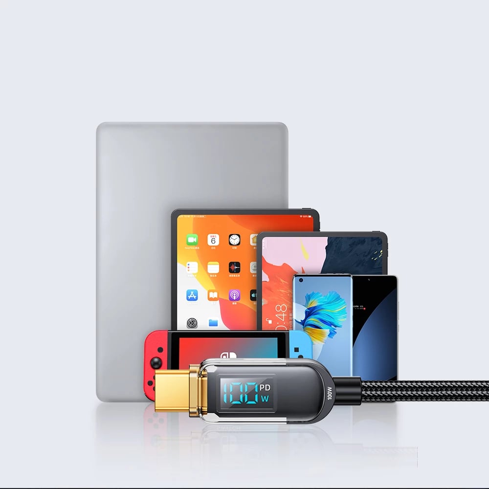 Kabllo USB-C/USB-C Joyroom A4 S-CC100A4 me ekran LED, 1.2m, 100W, e zezë