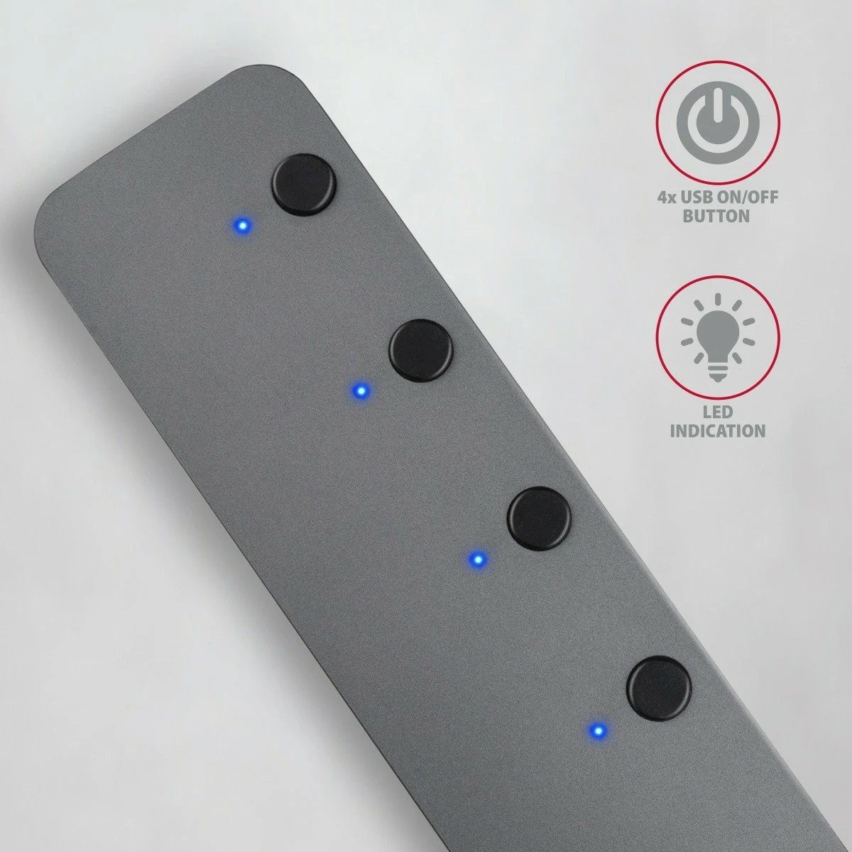 Hub USB AXAGON HUE-MSA, 4 porta, USB 3.2 Gen 1, metal, 20cm, Gri