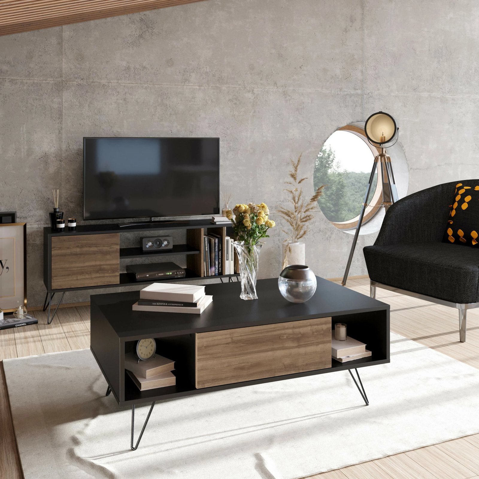 Tavolinë kafeje Hanah Home, Mistico, e zezë dhe arre