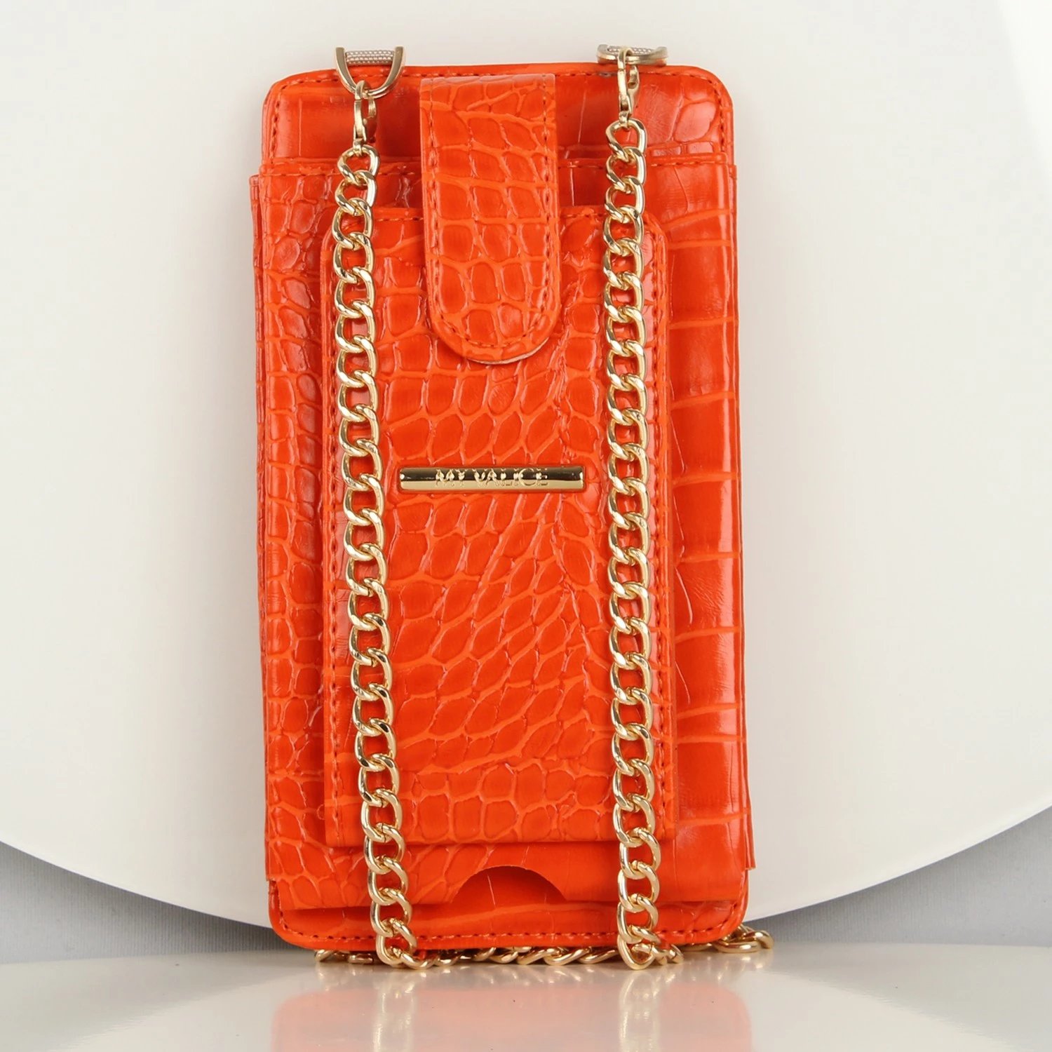 Kuletë-portofol për telefon, lëkurë, ngjyrë portokalli, Zoozie Bags, 1210