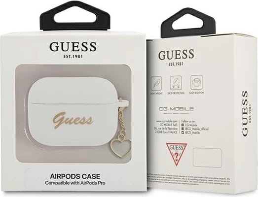 Mbështjellës Guess GUAPLSCHSH për AirPods Pro, Charm Heart Collection, Silikon, Bardhë