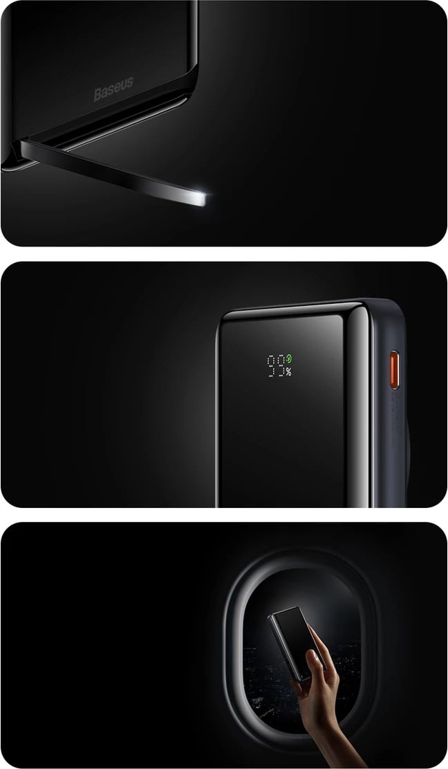 Powerbank Baseus Magnetic Bracket PPCX000203, 10000mAh, MagSafe, 20W, me kabllo USB-C 0.5m, Kaltër e errët